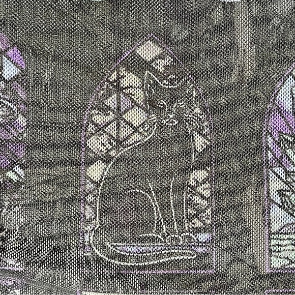 Sheer Celestial Mesh Top Gothic Moon Phase Witchy Festival Y2K Black Cat Small - Picture 5 of 6